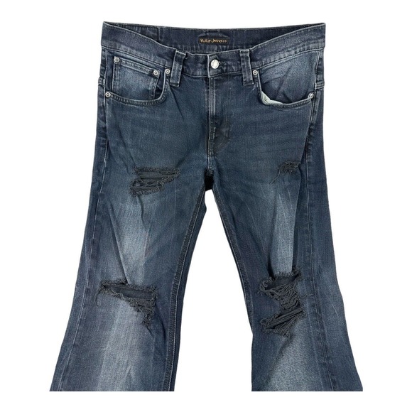 Nudie Organic Cotton Black Distressed Destroyed Cropped Fray Mens Jeans 33x26 - Picture 3 of 7